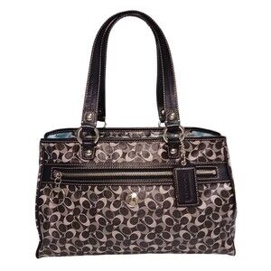 Coach Signature Black & Gray Chelsea Satchel Shoulder Bag Coated Canvas Leather